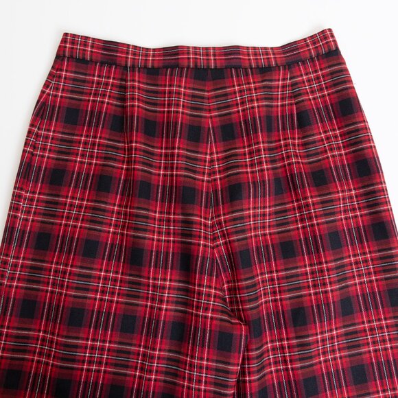 Peter Nygard Wide Leg Plaid Pants Red Black Wool Blend Tartan Canada Size 12 - Picture 11 of 13